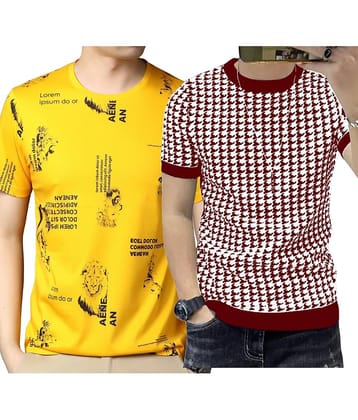 FABRIPPLE Polyester Regular Fit Self Design Half Sleeves Men's Round T-Shirt - Multicolor ( Pack of 1 )