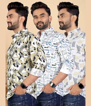 adwynpeter 100% Cotton Regular Fit Printed Full Sleeves Men's Casual Shirt - Multicolor 15 ( Pack of 3 )