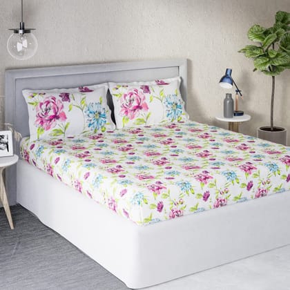 DDECOR - Sigma Collection 100% Cotton Floral Pattern 136TC Queen Bedsheet |224 CM X 254 CM| with 2 Pillow Covers - Pink DDECOR - Sigma Collection 100% Cotton Floral Pattern 136TC Queen Bedsheet |224 CM X 254 CM| with 2 Pillow Covers - Pink
