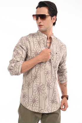 Latte Weave Printed Kurta-M / Brown