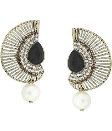 The Jewelbox Filigree Crescent Antique Rhodium Black CZ Pearl Earring for Women
