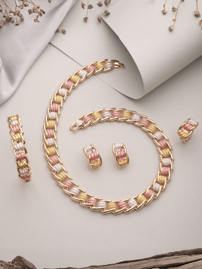 Anti-Tarnish Rose Gold Plated Tricolor Combo Jewellery Set - Jewellery Sets | Buy online on ZillyBuy