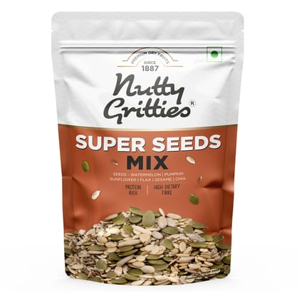 Nutty Gritties Premium Super Seed Trail Mix, 200 gm - 6 Super Seed in 1 Mix |Roasted Unsalted Mix Seeds - Flax, Chia, Sesame, Sunflower, Watermelon, Pumpkin Seeds, Mixed Seeds for Eating