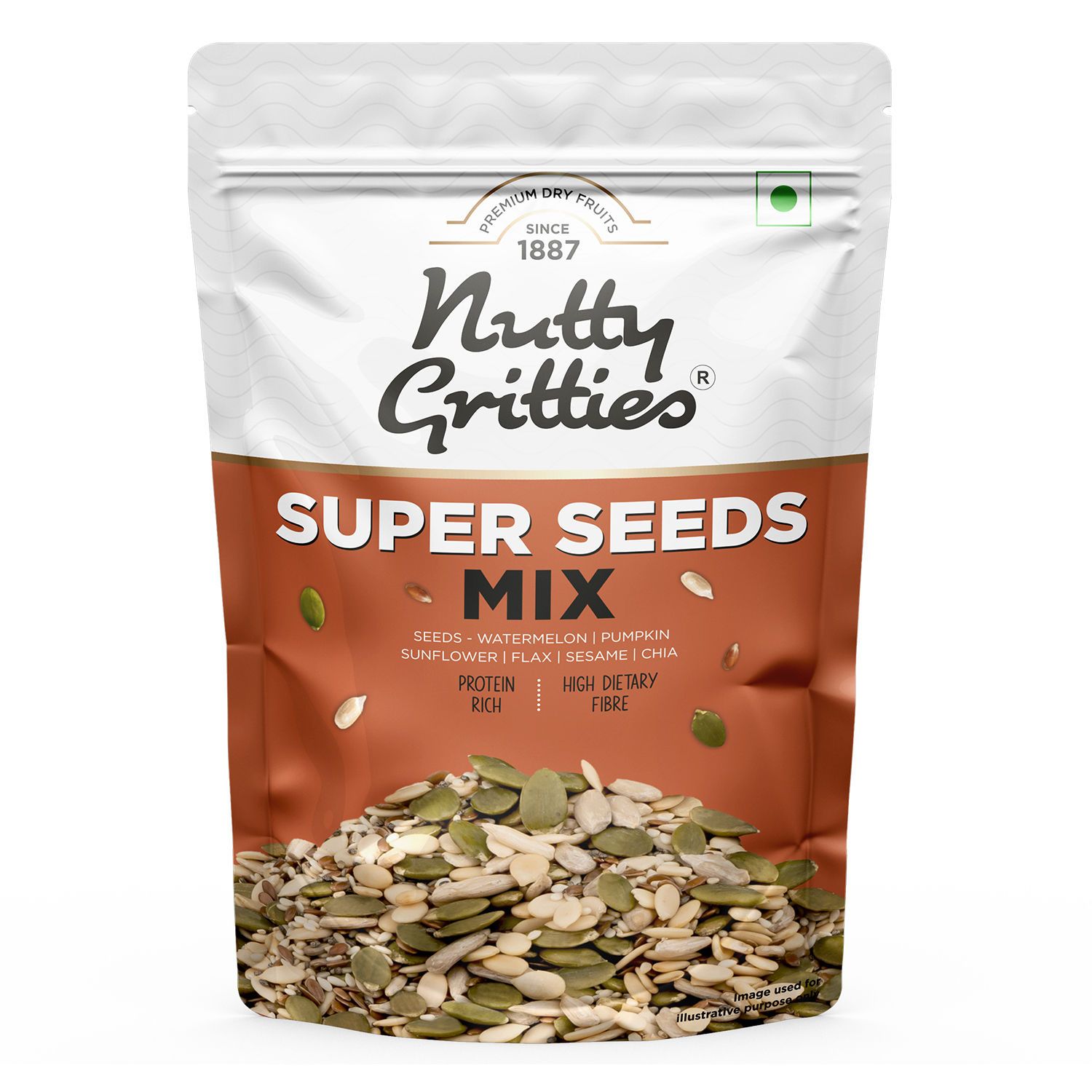 Nutty Gritties Premium Super Seed Trail Mix, 200 gm - 6 Super Seed in 1 Mix |Roasted Unsalted Mix Seeds - Flax, Chia, Sesame, Sunflower, Watermelon, Pumpkin Seeds, Mixed Seeds for Eating