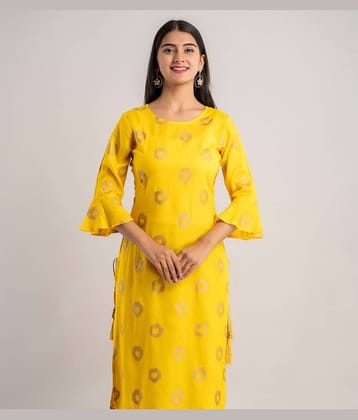MAUKA - Yellow Rayon Women's Straight Kurti ( Pack of 1 )