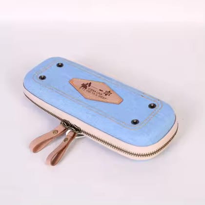 Jeans Design Hard Case Pencil Pouch for Kids-Light Blue