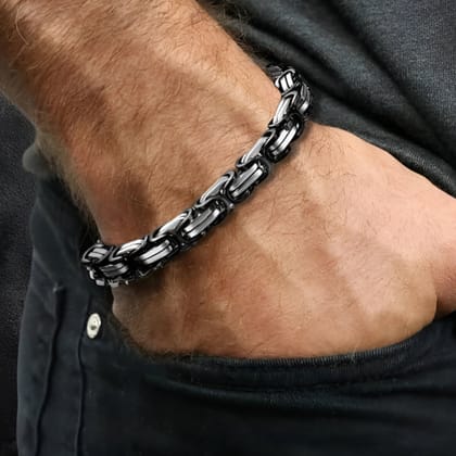 Zenith Byzantine Chain Bracelet- Black & Silver-Black