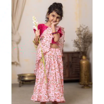 Prestitched Malmal Saree for Girls | Bougainvillea-0-6m