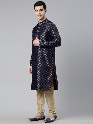 Navy Banarasi Fesive Kurta Set-Made To Measure / Only Kurta - No Lowers