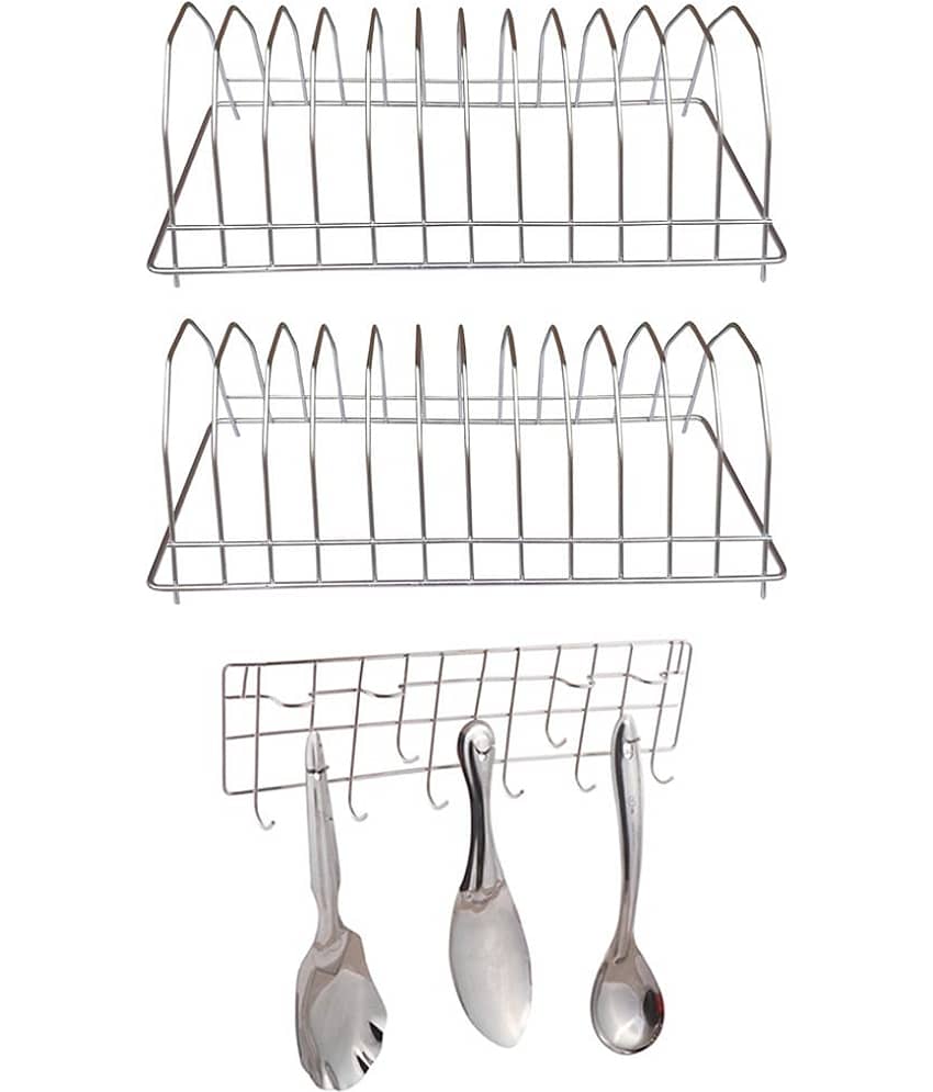 JISUN Stainless Steel Plate Stand Pack Of 2 & Ladle Hook Rail For Kitchen