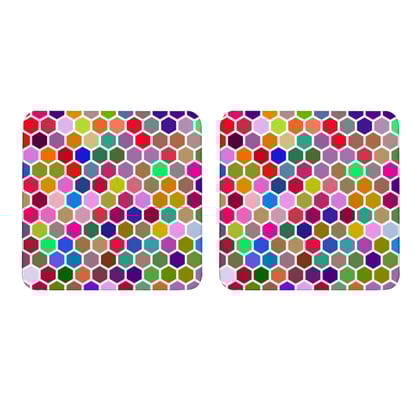 Multicolor Colorful Beehive Hex Grid Pattern Set Of 2 Square Wooden Coaster