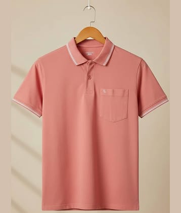 UNIBERRY Men Cotton Blend Regular Fit Solid Polo T Shirt ( Peach )