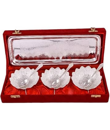 Urban hemlet Silver Plated 3 Kamal Bowl With Spoon With Tray