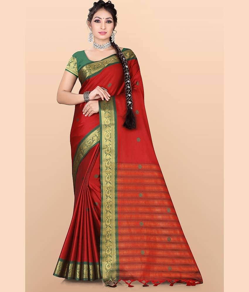 LEELAVATI Silk Embellished Saree With Unstitched Blouse Piece ( Red )
