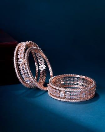 Rose Gold Radiance Bangles  (Pack of 6)-White / Rose Gold / 2.4