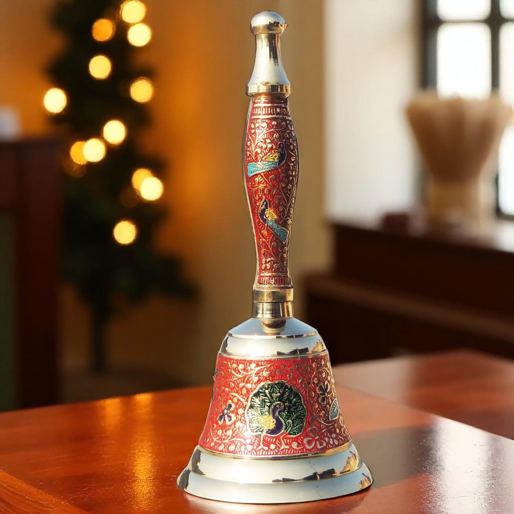 Brass Hand Bell No. 3 Red Colour, Height : 8.2 Inch (ZMAS168 C)