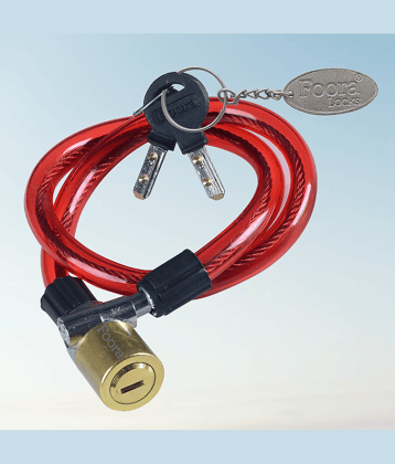 Foora Multipurpose Steel Cable Lock CL-02 Brass Coated Lock for Cycles, Bikes, Gate, Helmets and Scooters with 2 Ultra Brass Molded Keys (22 inch Approx.) Free Key Chain (Red)