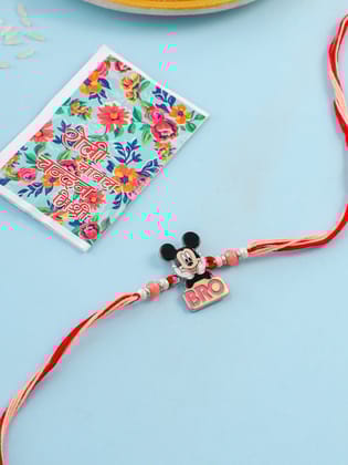 NVR Kids Micky Mouse Character Artificial Beads Thread Rakhi with Roli Chawal Chandan & Mishri-One Size / Multicolor
