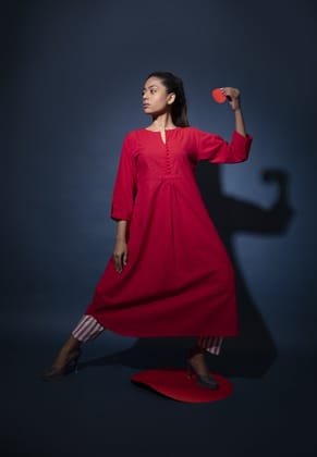Red A-Line Kurta-S
