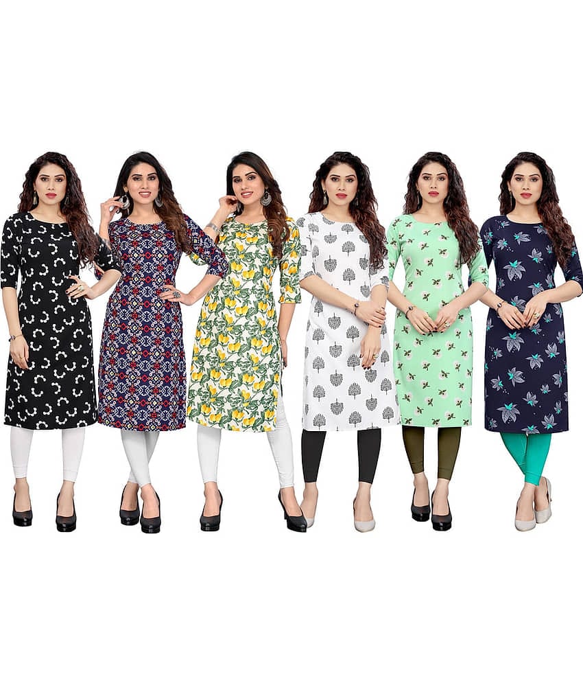 KETAKI FASHION Crepe Printed Straight Women's Kurti - Multicolor9 ( Pack of 6 )