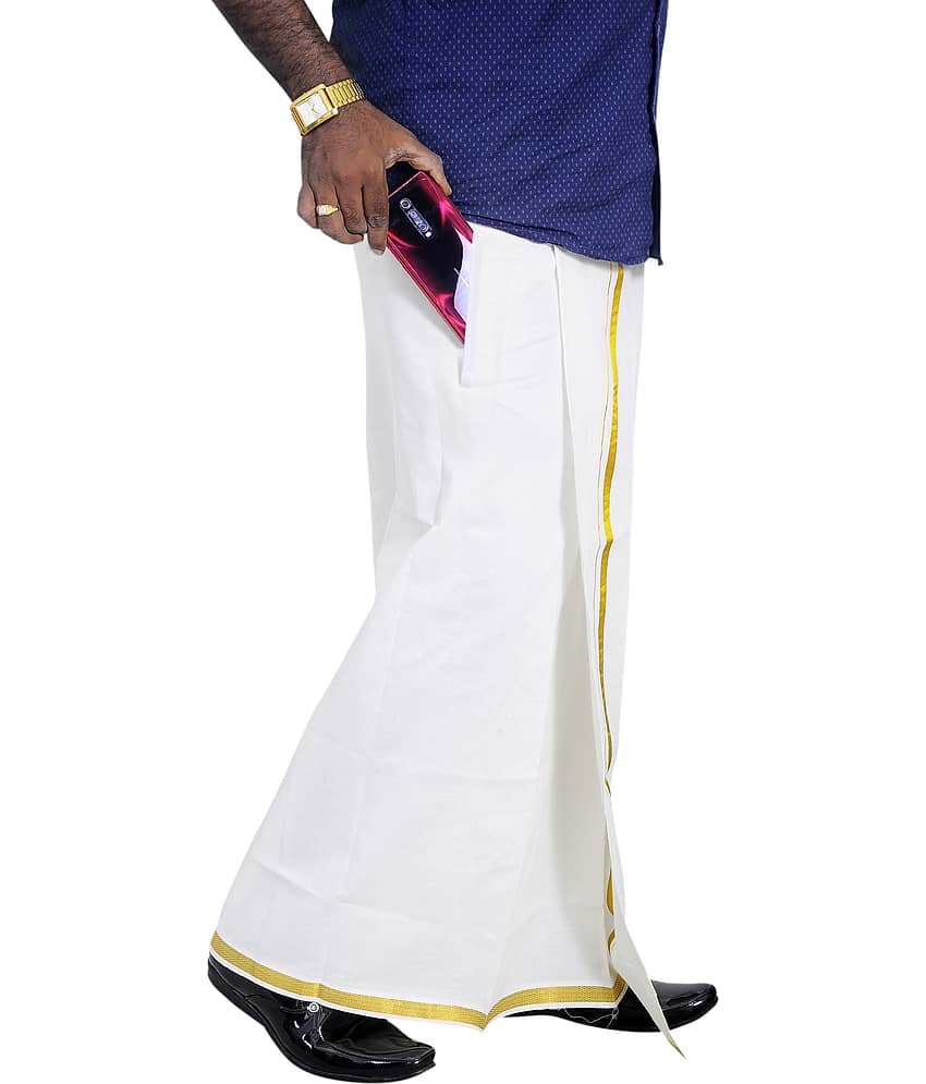 GOWRI TEX Cotton Blend Men's Dhoti White ( Pack of 1 )