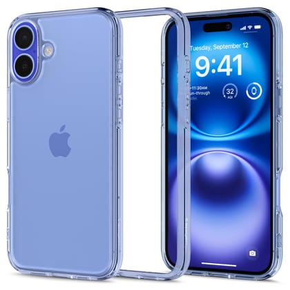 Spigen Ultra Hybrid Back Cover Case for iPhone 16, Durable Hybrid Structure, Air Cushion Technology - Polycarbonate + TPU | Sky Crystal Spigen Ultra Hybrid Back Cover Case for iPhone 16, Durable Hybrid Structure, Air Cushion Technology - Polycarbonate + 