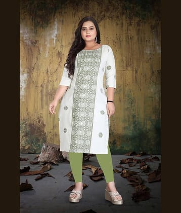 Hetsa Women Cotton Printed A-line Kurti ( White )