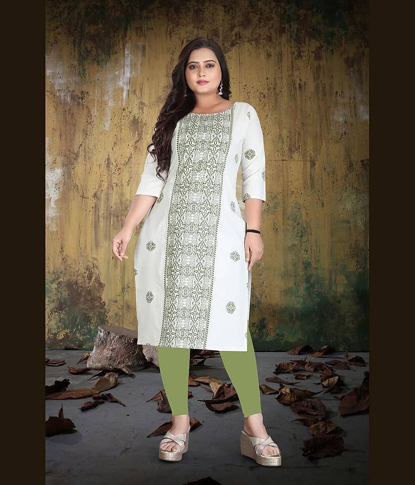 Hetsa Women Cotton Printed A-line Kurti ( White )