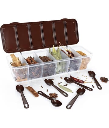 Dinely Masala Box Plastic Coffee Brown Spice Container ( Set of 1 )