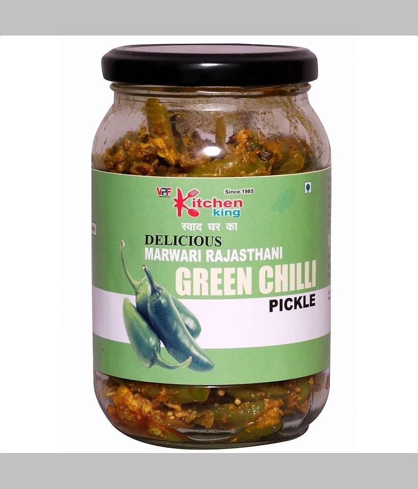 Kitchen King Since -1985 Delicious Marwari Rajasthani Green Chilli Pickle | Premium Pickle Jar | Mouth-Watering Pickle 500 g
