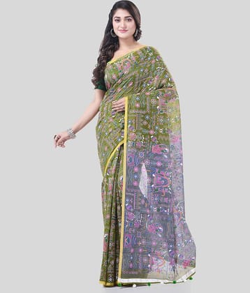 Desh Bidesh Cotton Blend Printed Saree With Unstitched Blouse Piece ( Blue )