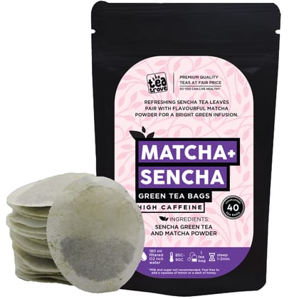 Japanese Matcha Green Tea Bags - 40 Eco-Friendly Matcha Tea + Sencha Green Tea Bag in Resealable pouch - Matcha Green belly fat tea for women and men by The Tea Trove - Steep Hot Or Iced