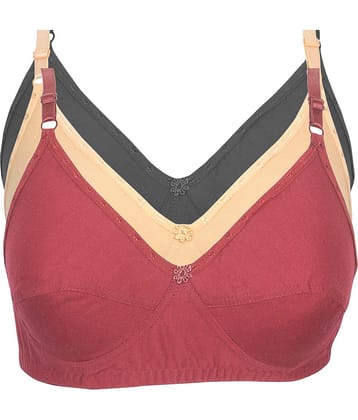 Kiran Enterprises Pack of 3 Cotton Non Padded Women's Everyday Bra ( Multi Color )