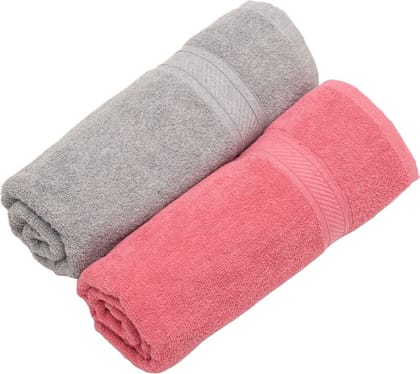 Furnofy Cotton 450 GSM Bath Towel Grey,Pink (Pack Of 2)