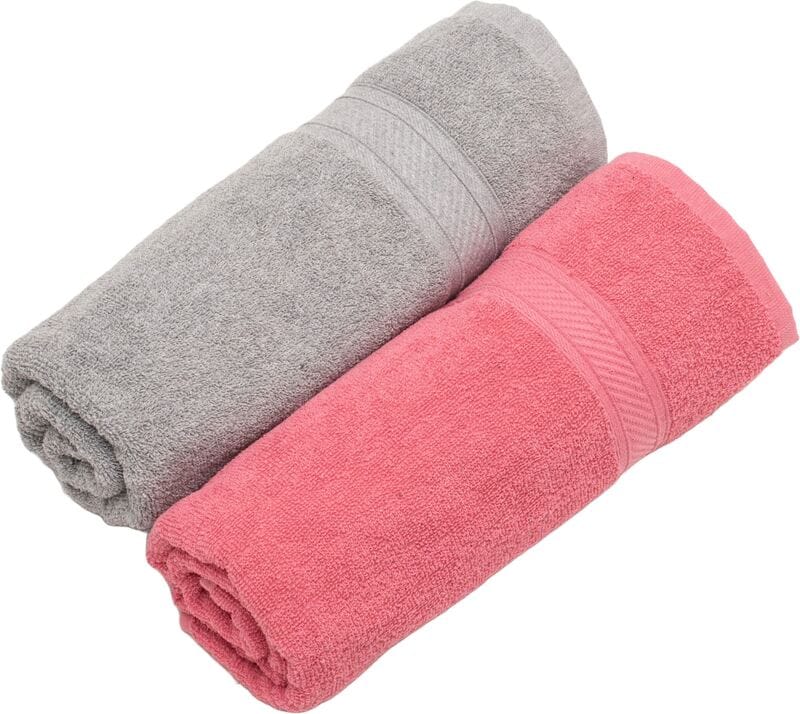 Furnofy Cotton 450 GSM Bath Towel Grey,Pink (Pack Of 2)