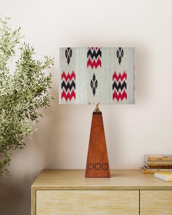 Hand Woven Ikat Lampshade Grey - 10x14x7-Grey, Red, Black / 100% Cotton / H: 10.5 Inches Length: 14 Inches W: 7 Inches