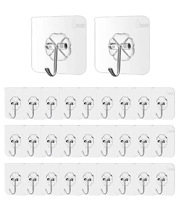 Rudra Adhesive Stronger Plastic Wall Hooks Hangers, Waterproof Stick for Kitchen Bathroom Shower Door Outdoor Home Improvement Utility Hook -30 Pcs Transparent