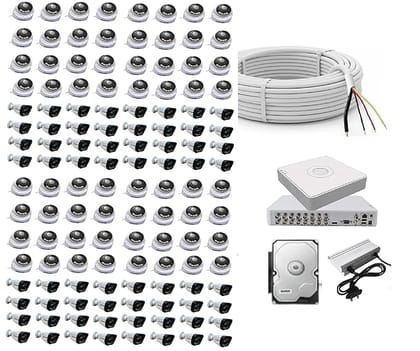 CCTV Complete Security Combo, 64 Channel DVR, 64 Dome Cameras, 64 Bullet Cameras, 8TB Hard Disk, 16 Channel Power Supply, 1200 Meter Wire Bundle