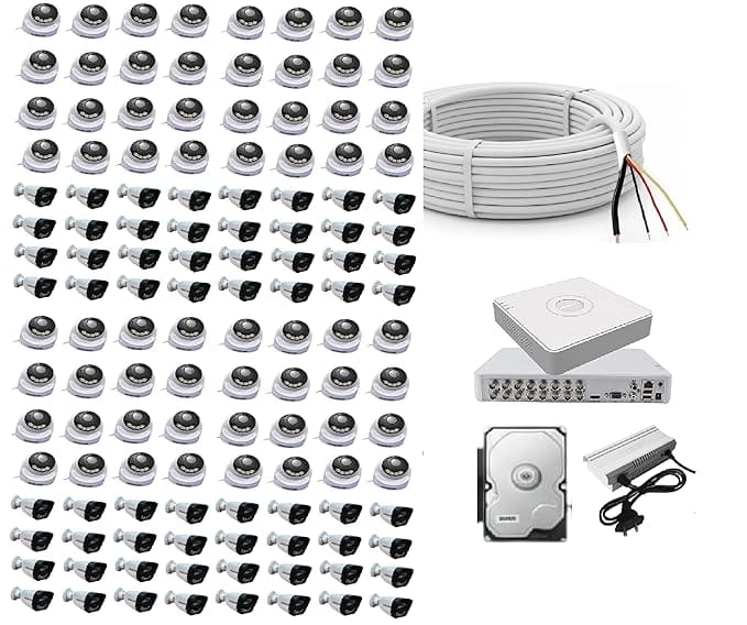 CCTV Complete Security Combo, 64 Channel DVR, 64 Dome Cameras, 64 Bullet Cameras, 8TB Hard Disk, 16 Channel Power Supply, 1200 Meter Wire Bundle