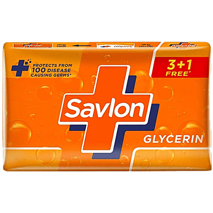 Savlon Glycerin Soap Bar With Germ Protection & Moisturisation - For Soft & Supple Skin, 125 g (Buy 3 Get 1 Free)hand wash free