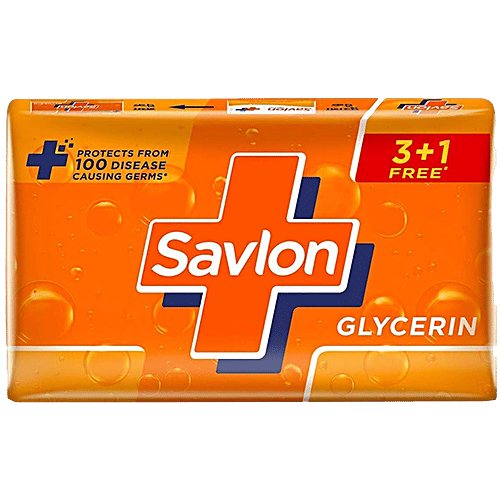 Savlon Glycerin Soap Bar With Germ Protection & Moisturisation - For Soft & Supple Skin, 125 g (Buy 3 Get 1 Free)hand wash free