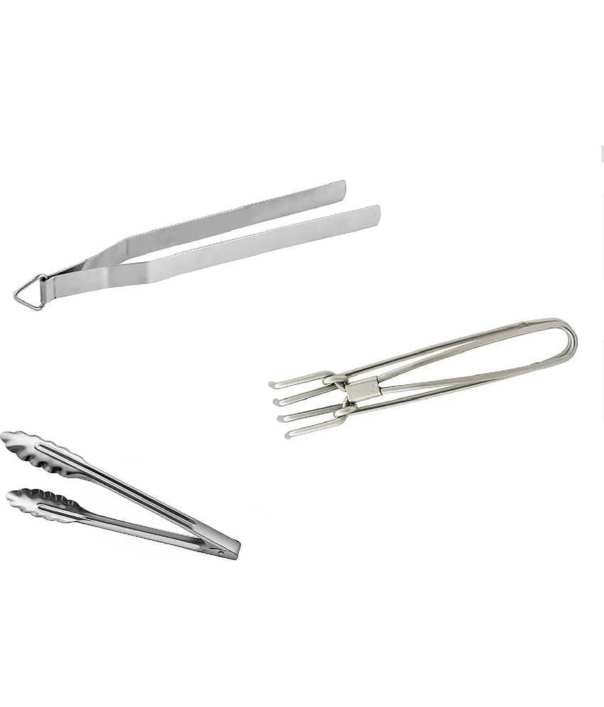 Dynore - Silver Stainless Steel Chimta, Pakkad, Tong ( Set of 3 )