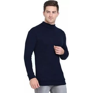 Fashlook Solid Dark Blue Full Sleeve Sweaters For Mens