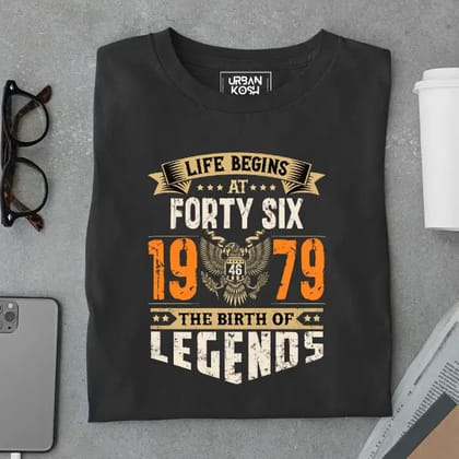 Life Begins at 46, The Birth of Legends Premium Unisex Birthday T-shirt-Black / S