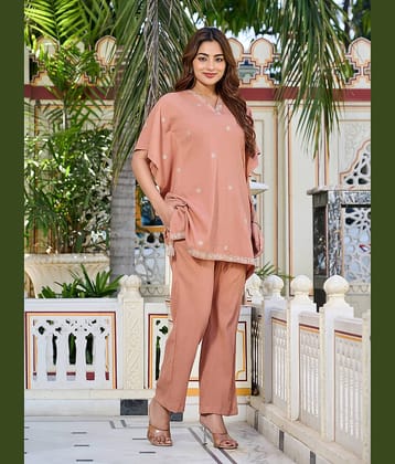 VIBE VISION Women Self Design Top With Trousers Co-Ord Set ( Peach )