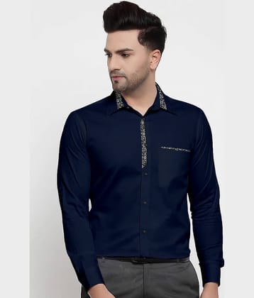 WEBRIC Cotton Blend Regular Fit Full Sleeves Men's Formal Shirt - Navy Blue ( Pack of 1 )