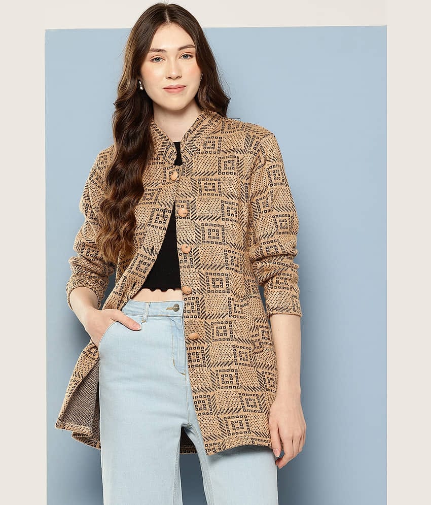 Aarika Women Woollen Shirt Collar Cardigan ( Brown )