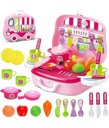 Plastic Portable Cooking Kitchen Play Set Pretend Play Food Party Role Toy for Kids