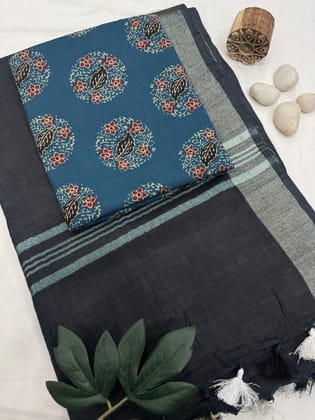Plain linen Saree