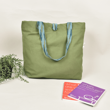 Green Canvas Bag with Green Ikat Handle